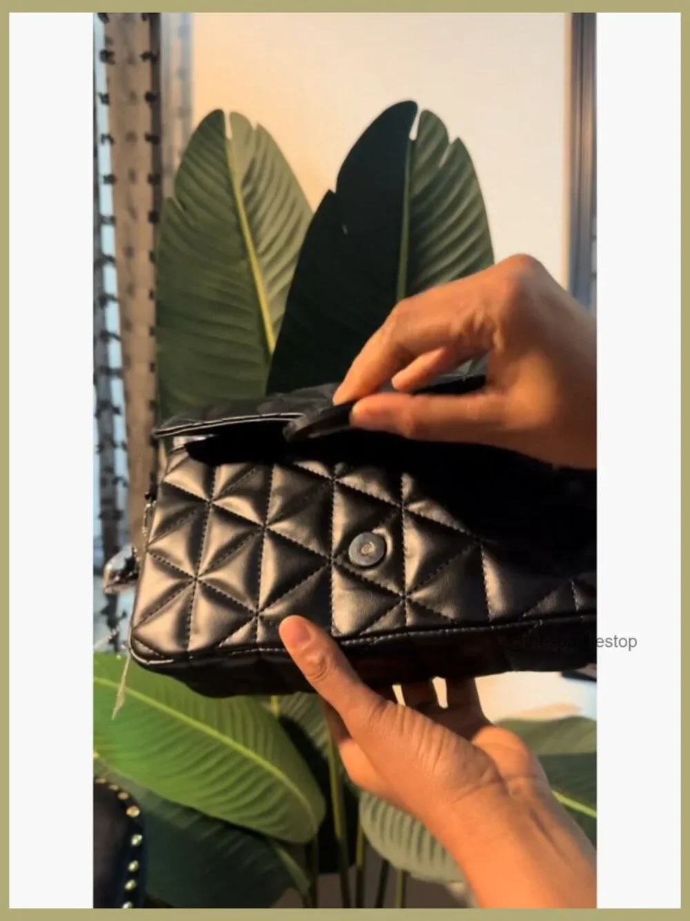 Quilted Crossbody Bag with Adjustable Chain Strap - Vegan Leather Satchel
